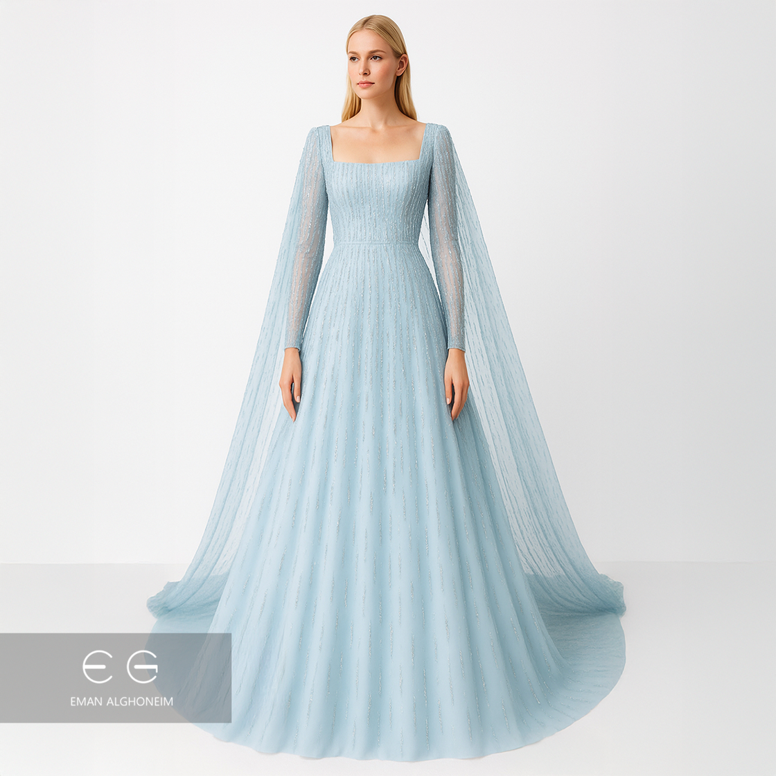 Baby blue with lines embroidery