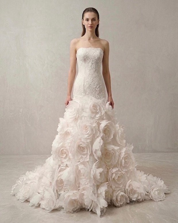 Bridal gown with a hand-made rose skirt