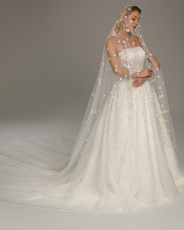 Bride in a floral cathedral veil